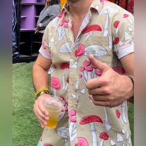 VSTR Premium Mushroom Print Beige Button Down Shirt